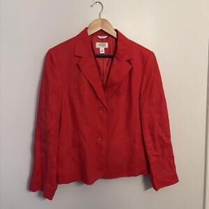 Talbots Vintage Women’s Red Irish Linen Blazer Lined Pockets Size 16 Petite